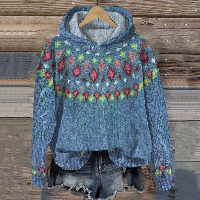 Rosy Colorful Knit Hoodie