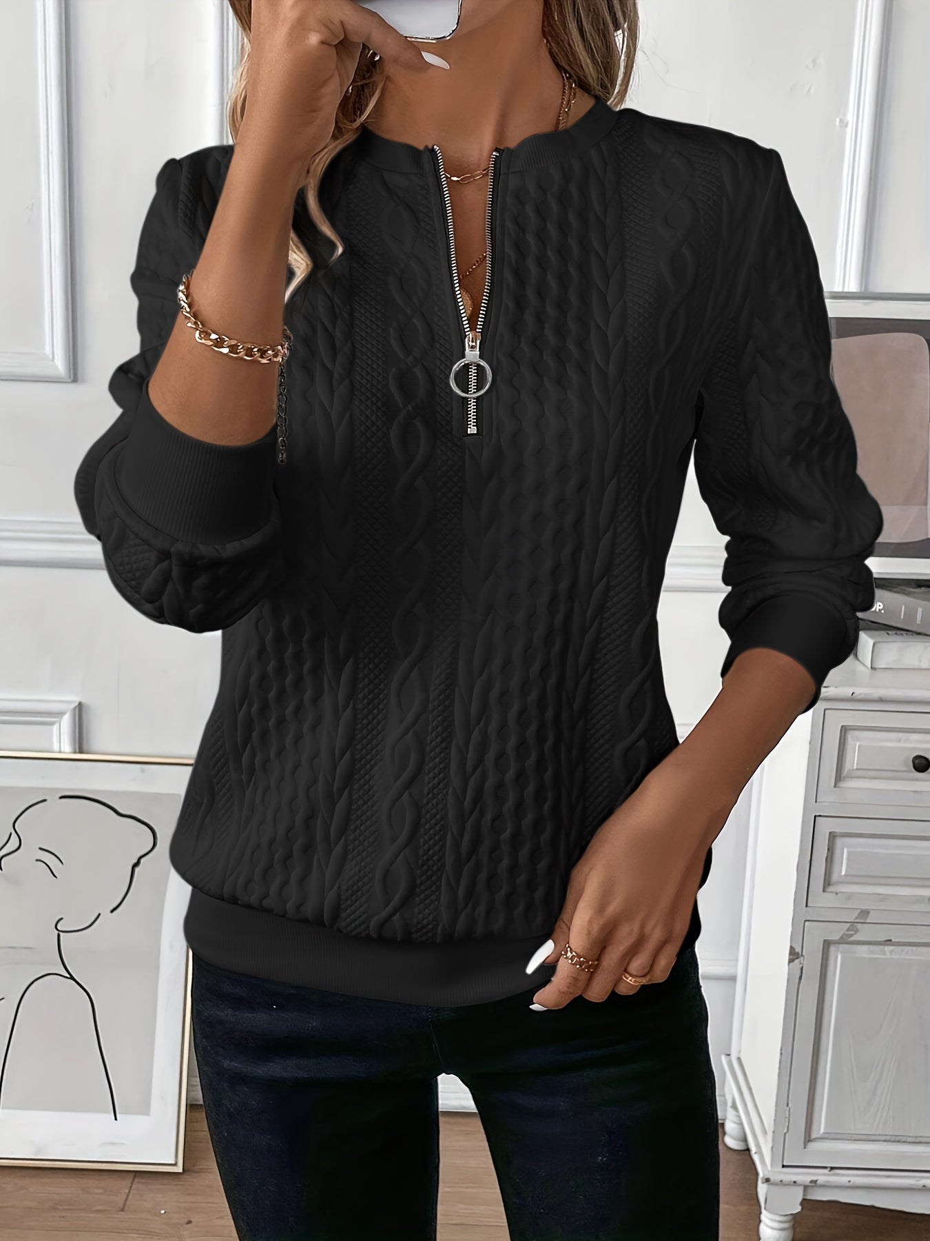 June Zip-Up Cable Knit Sweater
